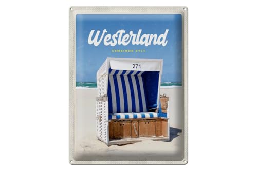 mrdeco Metall Schild 30x40cm gewölbt Westerland Sylt Schleswig-Holstein Deko Blechschild Tin Sign von mrdeco