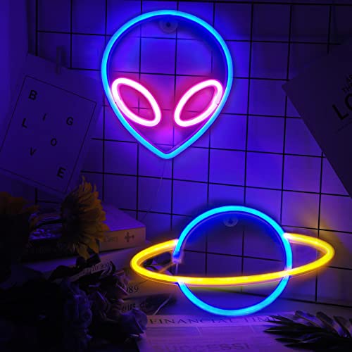 mreechan Neonlichter,Dekorative Wandleuchte/Schild, Neonlichter für Schlafzimmer, Spielzimmer, Bar und Party, Geschenkidee für Kinder (Planeten und Aliens) von mreechan