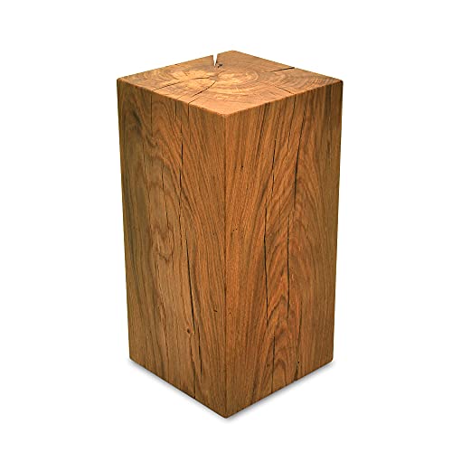 ms factory Holzblock Eiche Massiv - Handgefertigter Holzklotz - Rustikale Holzsäule - Beistelltisch Hocker Dekosäule - 20 x 20 x 45 cm von ms factory