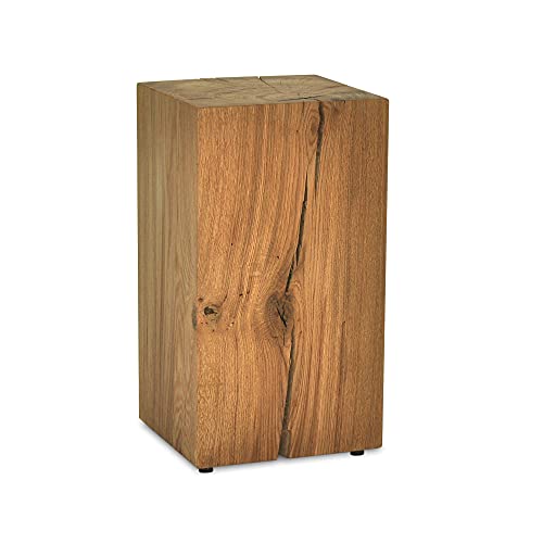 ms factory Holzblock Eiche Massiv - Handgefertigter Holzklotz - Rustikale Holzsäule - Beistelltisch Hocker Dekosäule - 25 x 25 x 80 cm von ms factory