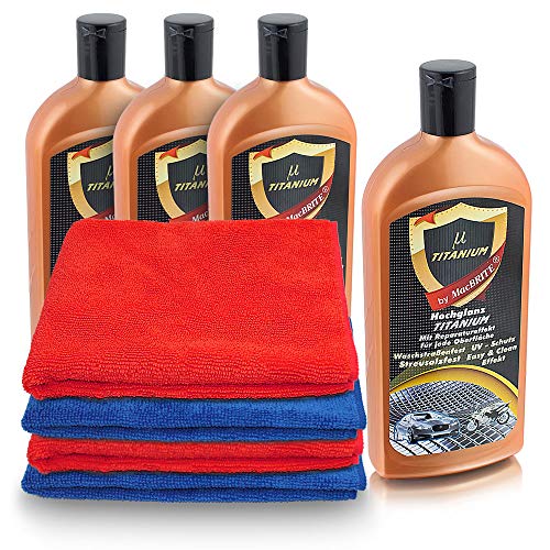 Bituxx 4x 500ml MacBRITE TITANIUM Auto Politur Hochglanz Lackversiegelung Lackpolitur inkl. 4 Bituxx Mikrofasertüchern von MS-Point