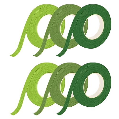msymsyu Floristenband 6 Stück 180m Floral Tape 12mm Grüner Floristenkrepp 3 Farben Geblümtes Klebeband Floristik für Wrapping Blumensträuße und Floralen Handwerken Blumenband (30m/Rolle) von msymsyu