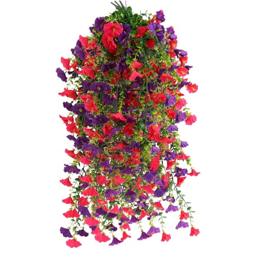 msymsyu Kunstblumen Petunie 4 Stück Rosa-Violett 80cm - Künstliche Hängepflanzen Kunstpflanze Hängend & Hängepflanze Ideal für Balkon- & Outdoor-Dekoration von msymsyu