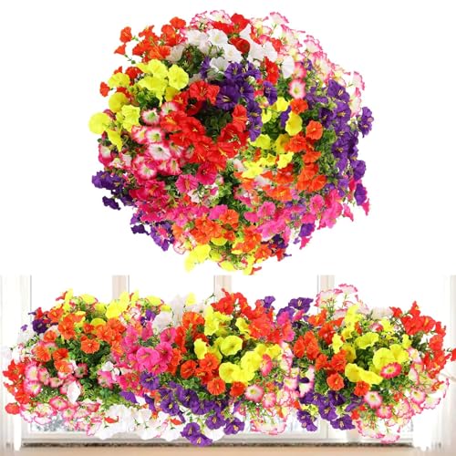 msymsyu Kunstblumen Petunie Bündel 7 Stück Multicolor 36cm - Kunstblumen Wie Echt Künstliche Blumen & Künstliche Balkonpflanzen Ideal für Balkon-Dekoration kunstblumen für draußen von msymsyu