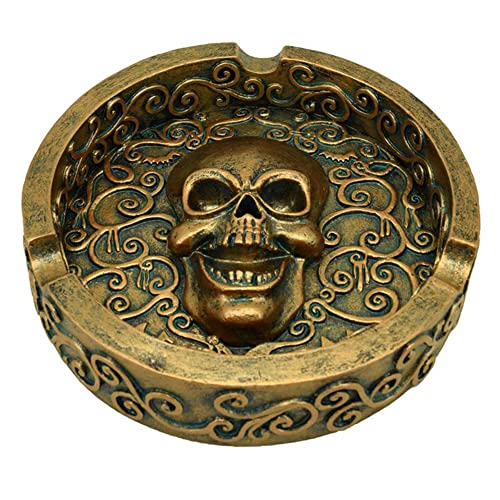 Deko Aschenbecher ''Laughing Skull'' - Totenkopf Ascher mit Ornamenten - Vintage Gold Look- Durchmesser ca 13 cm - Totenschädel Dekoration von mtb more energy