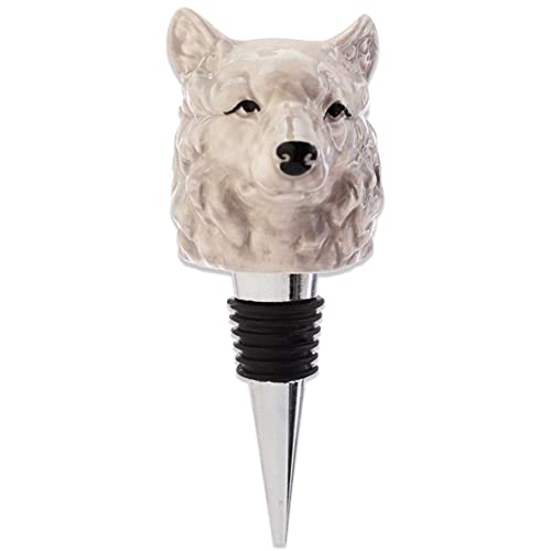 mtb more energy Deko Flaschenverschluss ''White Wolve'' - Weißer Wolfskopf aus Keramik - Metallverschluss mit Gummidichtung von mtb more energy