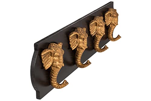 Deko Garderobe ''Golden Elephant'' - mit 4 Kleiderhaken in Form von Elefantenköpfen - Breite 48cm - Aufbewahrung Halter für Jacken Mützen Hüte Regenschirm von mtb more energy
