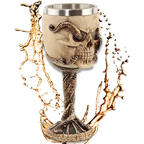 Deko Kelch ''Octos Best Brew'' - Totenkopf-Weinkelch (160ml) mit Kraken-Tentakeln - Höhe 18cm - Dekoration Fantasy Horror von mtb more energy