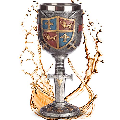 Deko Kelch ''Sword and Shield'' - Mittelalterlicher Weinkelch mit Wappen (160ml) - Höhe 19 cm - Dekoration Fantasy Mittelalter von mtb more energy