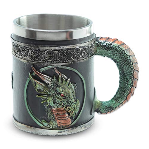 Deko Krug ''Blood of the Emerald Dragon'' - Drachen-Becher (0,35l) mit geschupptem Griff - Grün - Höhe 11 cm - Fantasy Mittelalter von mtb more energy