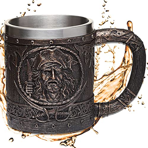 Deko Piraten Krug ''Hell's Best Grog'' - Humpen in Bronze-Optik mit Piraten-Totenkopf- Freibeuter Fantasy Karibik von mtb more energy