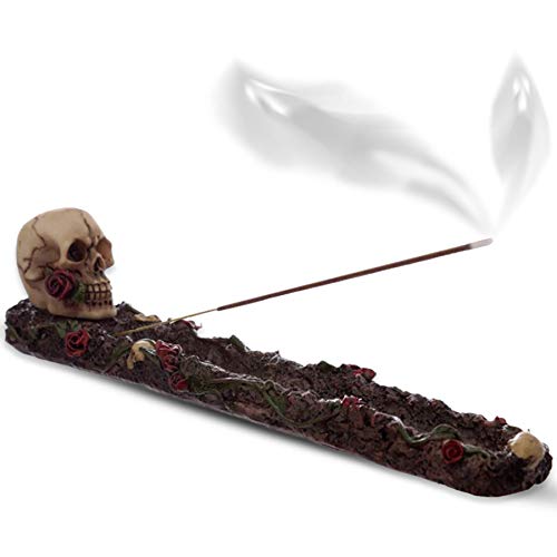 Deko Räucherstäbchenhalter ''Head of Roses'' - Aschefänger Totenkopf - Länge 25 cm - rote Rosen - Totenschädel Figur Gothic Dekoration von mtb more energy