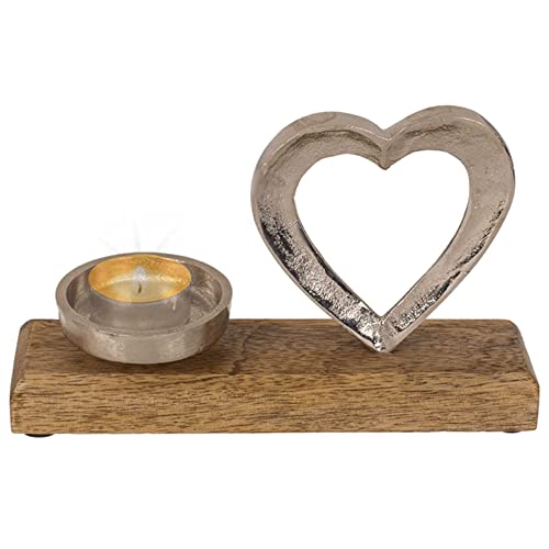 Deko Teelichthalter ''Herz'' - Metall Teelichthalterung mit Holzfuss - Länge 20 cm - Dekoration Kerzenhalter Liebe Love Home von mtb more energy