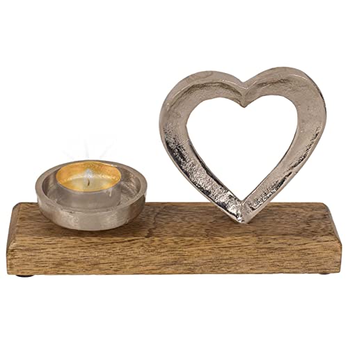 mtb more energy Deko Teelichthalter ''Herz'' - Metall Teelichthalterung mit Holzfuss - Länge 20 cm - Dekoration Kerzenhalter Liebe Love Home von mtb more energy