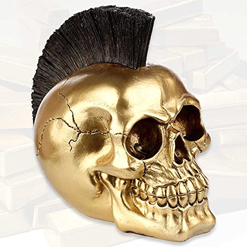 Deko Totenkopf ''Golden Death Punk'' - Goldener Totenschädel mit Irokese Frisur - Skull Figur Punk Dekoration von mtb more energy