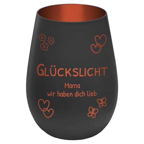 Graviertes Windlicht Glückslicht - personalisierbar mit Wunschtext - Schwarz/Kupfer - Höhe 12 cm - Geschenk Teelichthalter Kerzenglas von mtb more energy