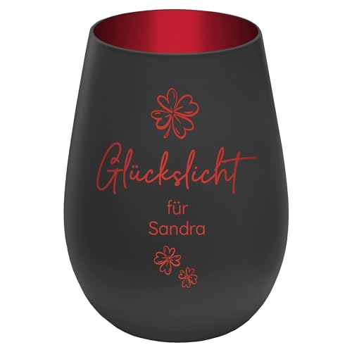 Graviertes Windlicht Glückslicht - personalisierbar mit Wunschtext - Schwarz/Rot - Höhe 12 cm - Geschenk Teelichthalter Kerzenglas von mtb more energy