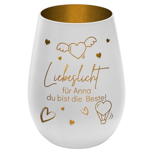 Graviertes Windlicht Liebeslicht - personalisierbar mit Wunschtext - Weiss/Gold - Höhe 12 cm - Love Light Geschenk Teelichthalter Kerzenglas Graviertes Windlicht Liebeslicht - personalisierbar mit Wunschtext - Weiss/Gold - Höhe 12 cm - Love Light Geschenk Teelichthalter Kerzenglas von mtb more energy