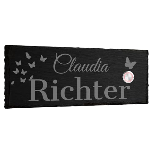 Klingelschild aus Schiefer mit Gravur - 25x10cm - Klingel rechts - frei gestaltbar mit vielen Motiven zur Auswahl - personalisierbare Türklingel Türschild Namensschild von mtb more energy