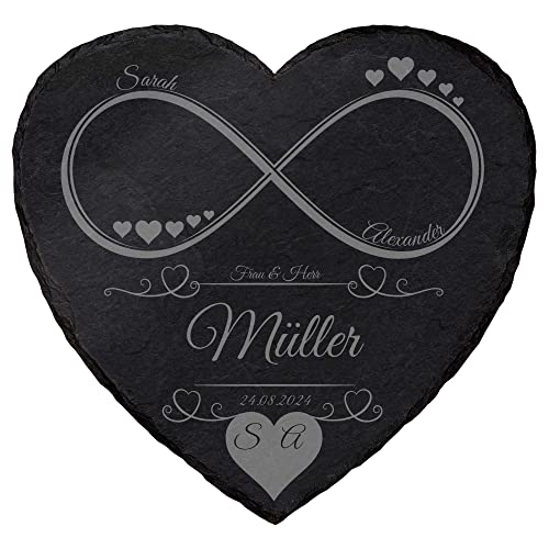 mtb more energy Personalisierbare Schiefertafel Herz ''Unendlichkeit'' - individuell anpassbar - 20x20 cm - Laser Gravur auf Schieferherz - Hochzeit Geschenk von mtb more energy