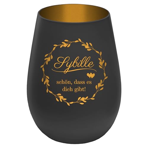 Personalisierbares Windlicht ''Schön DASS es Dich gibt - Schwarz/Gold - graviertes Glas - persönliche Geschenkidee für Freunde und Familie von mtb more energy