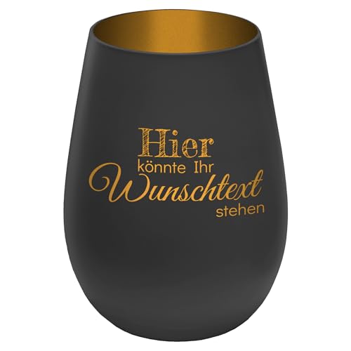 Personalisierbares Windlicht mit frei gestaltbarem Wunschtext - Schwarz/Gold - wähle selbst Größe, Schriftart und Position des Textes aus - Höhe 12 cm - Kristall Glas Teelichthalter mit Gravur von mtb more energy