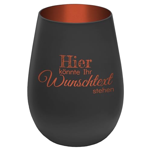 Personalisierbares Windlicht mit frei gestaltbarem Wunschtext - Schwarz/Kupfer - wähle selbst Größe, Schriftart und Position des Textes aus - Höhe 12 cm - Kristall Glas Teelichthalter mit Gravur von mtb more energy