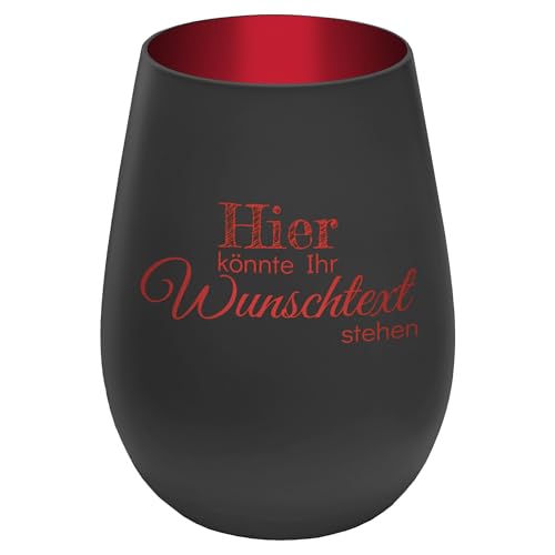 Personalisierbares Windlicht mit frei gestaltbarem Wunschtext - Schwarz/Rot - wähle selbst Größe, Schriftart und Position des Textes aus - Höhe 12 cm - Kristall Glas Teelichthalter mit Gravur von mtb more energy