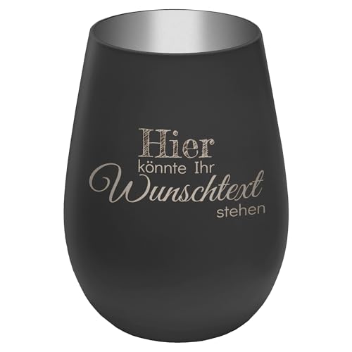Personalisierbares Windlicht mit frei gestaltbarem Wunschtext - Schwarz/Silber - wähle selbst Größe, Schriftart und Position des Textes aus - Höhe 12 cm - Kristall Glas Teelichthalter mit Gravur von mtb more energy