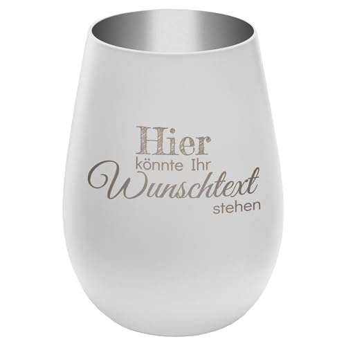 Personalisierbares Windlicht mit frei gestaltbarem Wunschtext - Weiß/Silber - wähle selbst Größe, Schriftart und Position des Textes aus - Höhe 12 cm - Kristall Glas Teelichthalter mit Gravur von mtb more energy