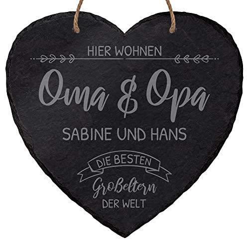 Schieferherz zum Aufhängen ''Beste Oma & Opa der Welt'' - personalisierbar mit Namen - 20x20 cm - Laser Gravur auf Natur-Schiefer - inklusive Kordel - Geschenk Großeltern Herz von mtb more energy