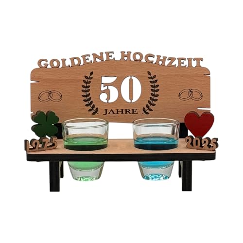 Schnapsbank mit Gravur 'Goldene Hochzeit'aus Holz - tolle Geschenkidee zum 50. Hochzeitstag oder für Geldgeschenk zum 50. Hochzeitsjubiläum - inkl. 2 Schnapsgläser von mtb more energy