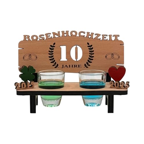 Schnapsbank mit Gravur 'Rosenhochzeit'aus Holz - tolle Geschenkidee zum 10. Hochzeitstag oder für Geldgeschenk zum 10. Hochzeitsjubiläum - inkl. 2 Schnapsgläser von mtb more energy