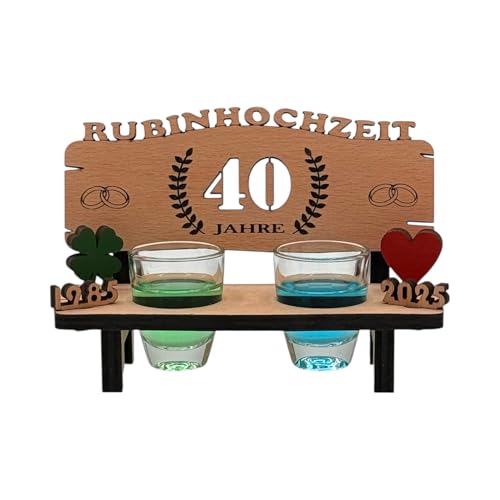 Schnapsbank mit Gravur 'Rubinhochzeit'aus Holz - tolle Geschenkidee zum 40. Hochzeitstag oder für Geldgeschenk zum 40. Hochzeitsjubiläum - inkl. 2 Schnapsgläser von mtb more energy