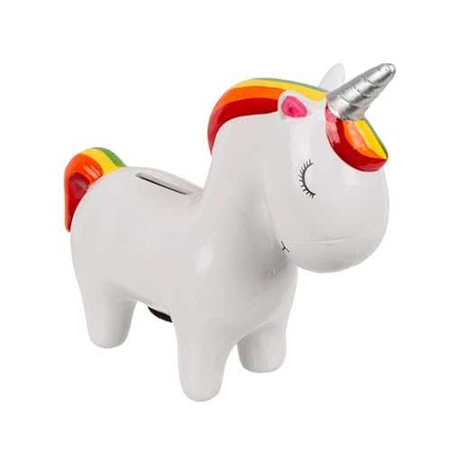 Spardose ''White Unicorn'' - weiß - Einhorn Sparbüchse aus Keramik mit Schlüssel - Höhe 19 cm - Figur Deko Regenbogen Geschenk Sparschwein von mtb more energy