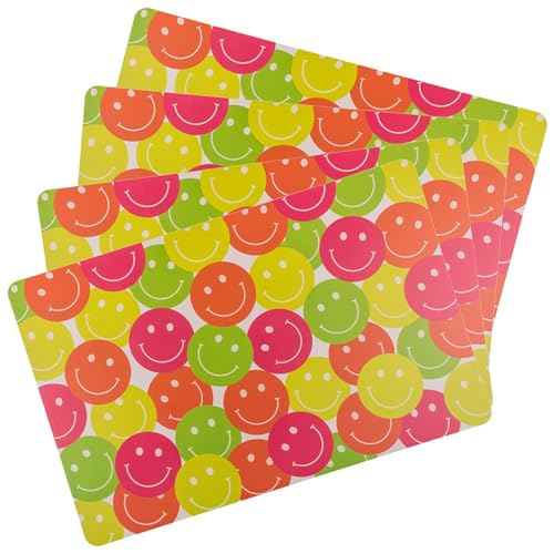 Tischset ''Be Happy'' - 4er Set Smiley Platzset - 43x28 cm - wasserfest - Schutzmatte Malunterlage Bastelunterlage Kinder Smily von mtb more energy