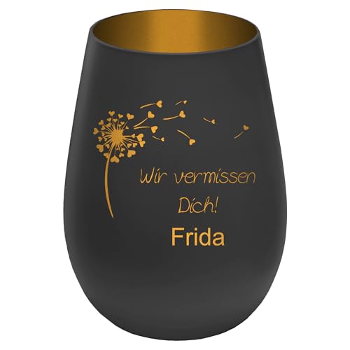 Trauerlicht Gedenklicht für Haustier mit schönem Spruch - Außen Schwarz/Innen Gold - Design 4 - personalisierbar mit Name - Höhe 12 cm - Gravur Windlicht Teelichthalter Hund Katze von mtb more energy