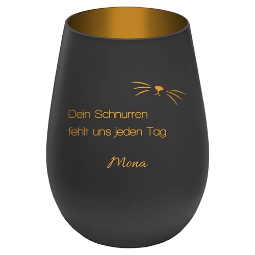 Trauerlicht Gedenklicht für Haustier mit schönem Spruch - Außen Schwarz/Innen Gold - Design 6 - personalisierbar mit Name - Höhe 12 cm - Gravur Windlicht Teelichthalter Hund Katze von mtb more energy