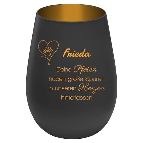 Trauerlicht Gedenklicht für Haustier mit schönem Spruch - Außen Schwarz/Innen Gold - Design 7 - personalisierbar mit Name - Höhe 12 cm - Gravur Windlicht Teelichthalter Hund Katze von mtb more energy