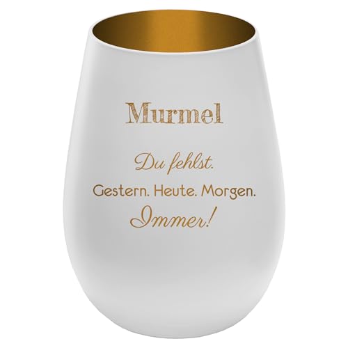 Trauerlicht Gedenklicht für Haustier mit schönem Spruch - Außen Weiß/Innen Gold - Design 1 - personalisierbar mit Name - Höhe 12 cm - Gravur Windlicht Teelichthalter Hund Katze von mtb more energy