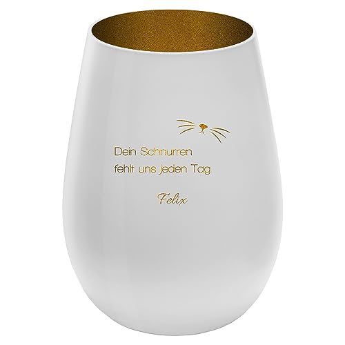 Trauerlicht Gedenklicht für Haustier mit schönem Spruch - Außen Weiß/Innen Gold - Design 6 - personalisierbar mit Name - Höhe 12 cm - Gravur Windlicht Teelichthalter Hund Katze Trauerlicht Gedenklicht für Haustier mit schönem Spruch - Außen Weiß/Innen Gold - Design 6 - personalisierbar mit Name - Höhe 12 cm - Gravur Windlicht Teelichthalter Hund Katze von mtb more energy