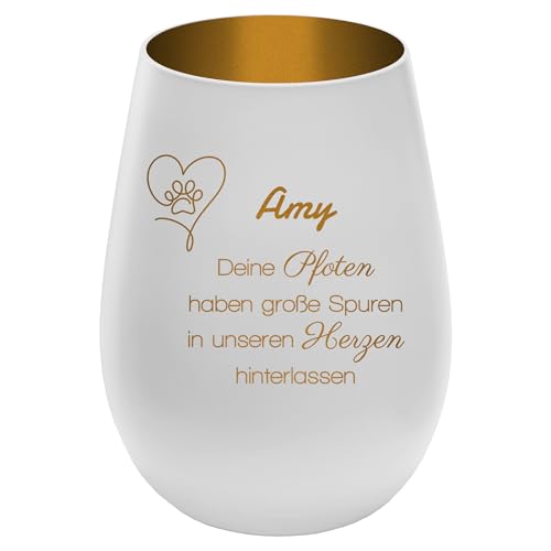 Trauerlicht Gedenklicht für Haustier mit schönem Spruch - Außen Weiß/Innen Gold - Design 7 - personalisierbar mit Name - Höhe 12 cm - Gravur Windlicht Teelichthalter Hund Katze Trauerlicht Gedenklicht für Haustier mit schönem Spruch - Außen Weiß/Innen Gold - Design 7 - personalisierbar mit Name - Höhe 12 cm - Gravur Windlicht Teelichthalter Hund Katze von mtb more energy