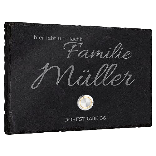 Türschild Klingelschild aus Schiefer mit Gravur - 20x15cm - frei gestaltbar - mit und ohne Klingel auswählbar - personalisierbares Namensschild Türklingel Haustür von mtb more energy