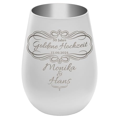 Windlicht mit Gravur ''50 Jahre Goldene Hochzeit'' - Weiß/Silber - Glas Teelichthalter personalisierbar mit Wunschtext - Geschenk zu Hochzeit Jahrestag Jubiläum Windlicht mit Gravur ''50 Jahre Goldene Hochzeit'' - Weiß/Silber - Glas Teelichthalter personalisierbar mit Wunschtext - Geschenk zu Hochzeit Jahrestag Jubiläum von mtb more energy