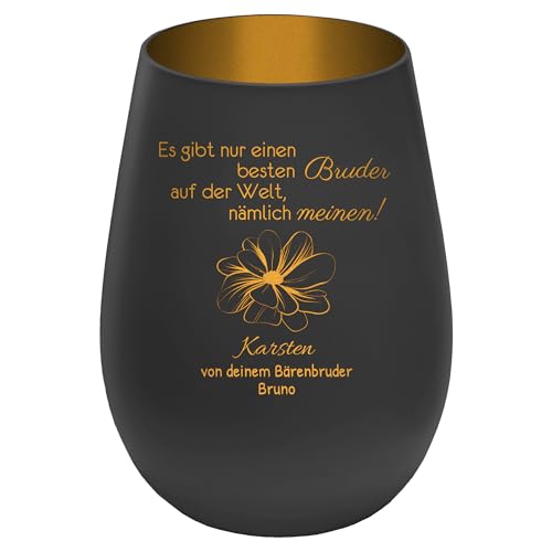 Windlicht mit Gravur Bester Bruder - personalisierbar mit Namen - Außen Schwarz/Innen Gold - Höhe 12 cm - Geschenk Teelichthalter Brother Geschwister Windlicht mit Gravur Bester Bruder - personalisierbar mit Namen - Außen Schwarz/Innen Gold - Höhe 12 cm - Geschenk Teelichthalter Brother Geschwister von mtb more energy