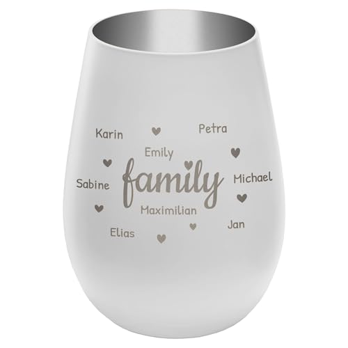 Windlicht mit Gravur Family - personalisierbar mit Namen - Außen Weiß/Innen Silber - Höhe 12 cm - Teelichthalter Kerzenhalter Vornamen Familienmitglieder von mtb more energy