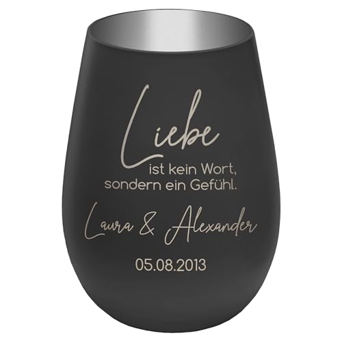 Windlicht mit Gravur ''Liebe ist EIN Gefühl'' - Schwarz/Silber - Glas Teelichthalter personalisierbar mit Wunschtext - Geschenk zu Valentinstag Hochzeit Verlobung Jahrestag Windlicht mit Gravur ''Liebe ist EIN Gefühl'' - Schwarz/Silber - Glas Teelichthalter personalisierbar mit Wunschtext - Geschenk zu Valentinstag Hochzeit Verlobung Jahrestag von mtb more energy