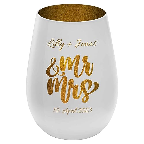 Windlicht mit Gravur Love für Paare - Außen Weiß/Innen Gold - personalisierbar - Verschiedene Motive auswählbar - Höhe 12 cm - Geschenk Teelichthalter Liebe von mtb more energy