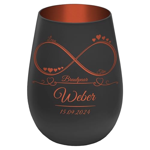 Windlicht mit Gravur ''Unendlichkeit'' - Schwarz/Kupfer - Glas Teelichthalter personalisierbar mit Wunschtext - Geschenk zu Valentinstag Hochzeit Verlobung Jahrestag von mtb more energy