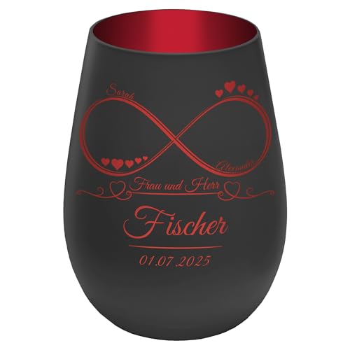 Windlicht mit Gravur ''Unendlichkeit'' - Schwarz/Rot - Glas Teelichthalter personalisierbar mit Wunschtext - Geschenk zu Valentinstag Hochzeit Verlobung Jahrestag von mtb more energy